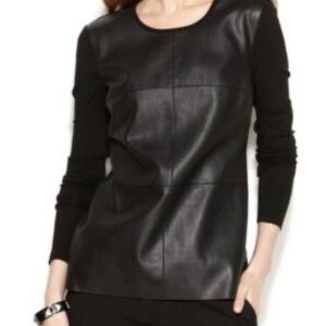Vince Camuto faux leather front long sleeve shirt